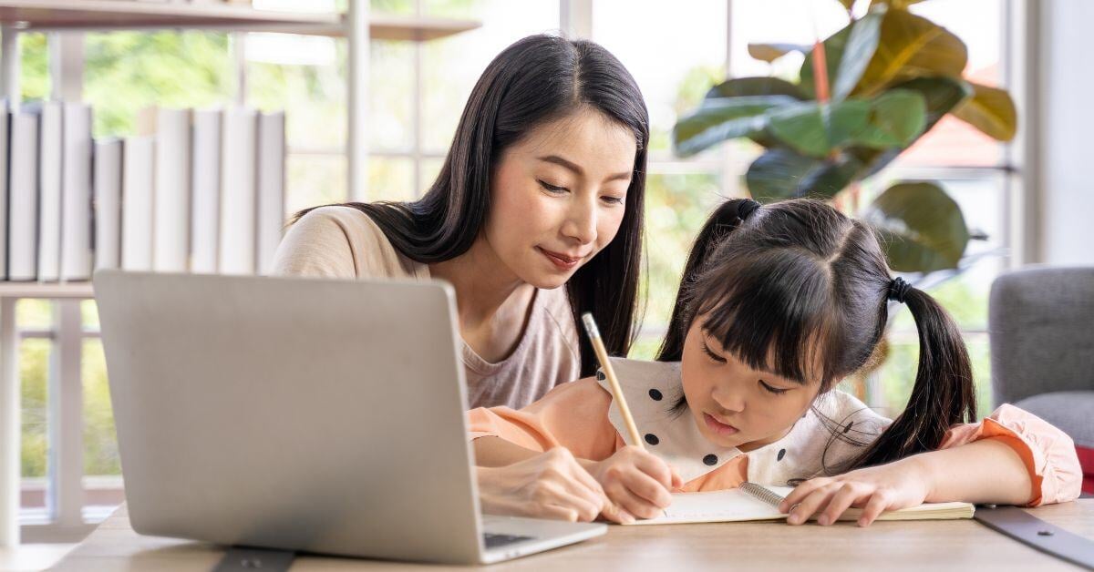 Mom and Child Studying - 1200 x 628px